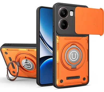 Produktbild von Magnetische Handyhülle für Xiaomi Poco X7 Pro mit Kameraschutz Schieber, Ringhalter und Ständer, Stoßfeste Hülle Orange