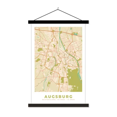 Produktbild von MuchoWow® Textilposter Karte - Augsburg - Karte - Vintage - Stadtplan 120x180 cm mit schwarzem Rahmen - Fotos