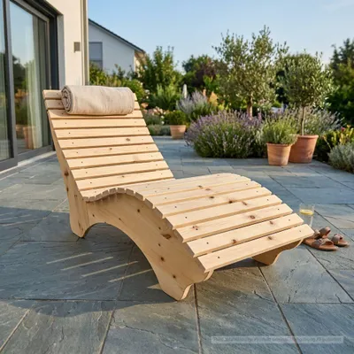 Produktbild von Holzliege Wellenliege Waldsofa Relaxliege Gartenliege "Ruhe-Vroni" (Zirbe) Breite 120 cm Himmelsliege
