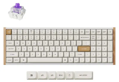 Zdjęcie produktu dla Keychron K4 HE, Przewodowy i Bezprzewodowy, USB + RF Wireless + Bluetooth, Magnetic-mechanical key switch, QWERTY, RGB LED, Biały, Drewno