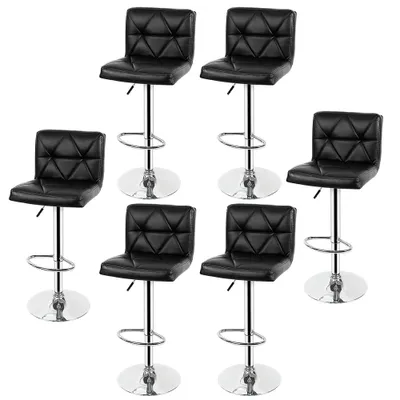Produktbild von 6er Set Barhocker mit Lehne aus Kunstleder 360° drehbar höhenverstellbar Barstuhl Bistrohocker Schwarz