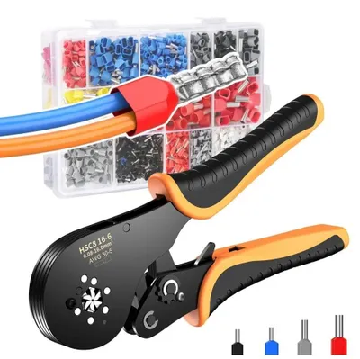 Obrázok produktu pre Kliešte na krimpovanie izolovaných konektorov – samonastaviteľné kliešte na krimpovanie – 0,08–16 mm² – AWG 30–5 – štvorcový profil krimpovania – mechanizmus s páčkou – profesionálny nástroj