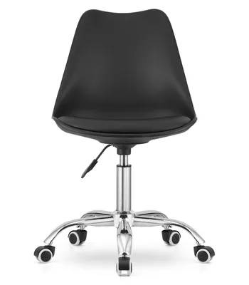 Image de Chaise de bureau Chaise pivotante avec roulettes, chaise de bureau réglable en hauteur polypropylène plus coussin en similicuir, piétement chromé, noir