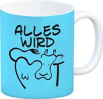 Produktbild von Alles wir KUHt Kaffeebecher in blau zum Thema Bauernhof mit Kuh Motiv