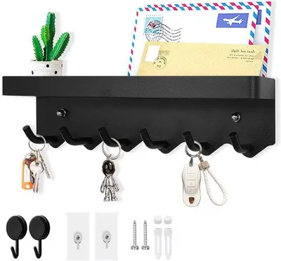 Produktbild von Famanu Schlüsselhalter mit Ablage - multifunktional - 6 Haken - schwarz