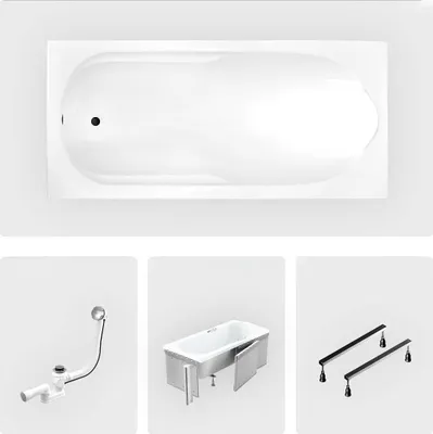Produktbild von Rechteckige Badewanne - 160 x 70 cm - mit Verkleidung - Füße - Chromablauf - BONA