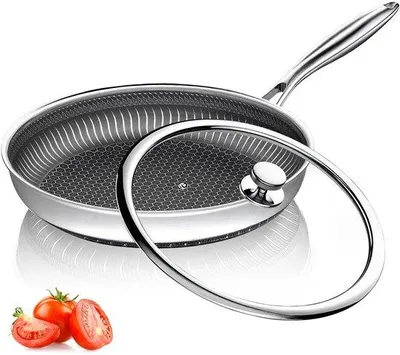 Zdjęcie produktu dla Patelnia ze stali nierdzewnej z pokrywką i powłoką nieprzywierającą, 26 cm
