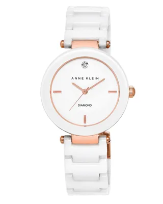 Immagine prodotto di Orologio da donna in Vetroceramica oro bianco/rosa con bracciale a maglie e diamante autentico