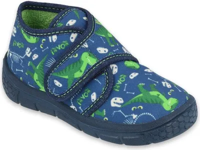 Produktbild von BEFADO Jungen Hausschuhe ultraleicht Flexible Dinosaurier, Klettverschluss, Blau 21