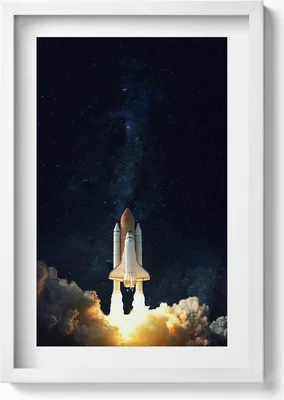 Produktbild von Eine Rakete, die in den Weltraum abhebt– Wandbild mit Rahmen – Gerahmtes Bild  – Wanddekoration – 40x60 cm – Weiß