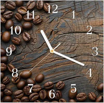 Produktbild von Wanduhr aus Glas mit Motiv Kaffeebohnenholz- 30 x 30 cm - inkl. Aufhängesystem