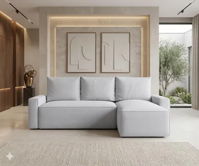 Produktbild von CORNERO Ecksofa mit Schlaffunktion HAVANA in L-Form Sofa mit Schlaffunktion und Bettkasten EckcouchEcksofa L-Form Hellgrau Ottomane Rechts