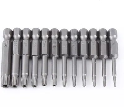 Produktbild von 12 Stück 1/4 Zoll Schaft 50mm S2 Stahl Magnetische Sternkopf Schraubendreher Bits Set T5-T40