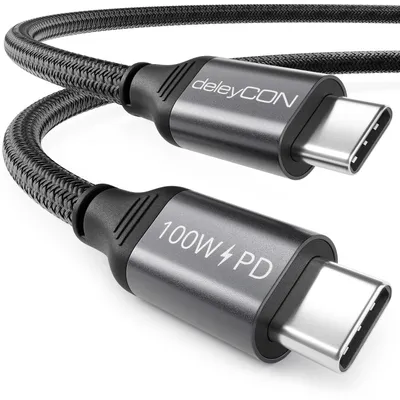 Produktbild von deleyCON 1m USB-C Kabel PD3.0 100W USB-C auf USB-C