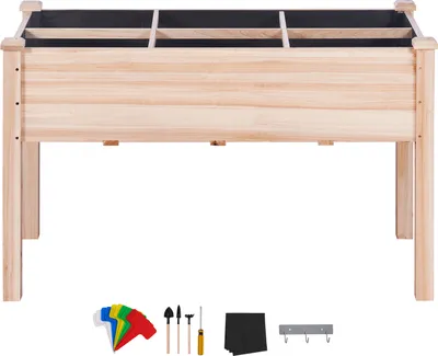 Obrázek produktu pro SucceBuy vyvýšený záhon z, 120 x 57 x 76 cm, dřevěný truhlík, vyvýšený truhlík na venkovní použití s nožičkami pro květiny, zeleninu, bylinky na dvoře, zahradě, terase, balkoně, Burlywood