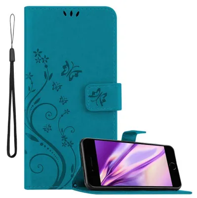 Produktbild von Cadorabo Hülle für Apple iPhone 7 / 7S / 8 / SE 2020 Schutz Hülle in Blau Schutzhülle Handy Hülle Etui Case Blumen