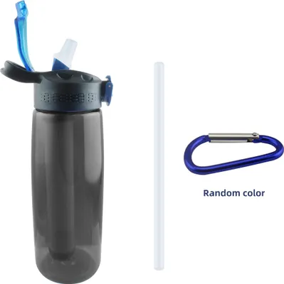 Produktbild von Wasserflasche aus Tritan mit Wasserfilter, BPA-frei, Wasserfilterflasche fuer Reisen, Wandern, Camping, Reise, Notfall, schwarz
