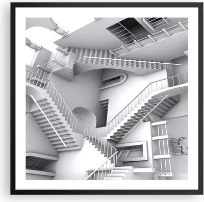 Produktbild von Gerahmtes Poster - Schwarzer Rahmen - Wissenschaft Illusion Treppen - 60x60 cm - Wand Bild - Wanddeko - Wandbilder - Wandposter - Bilderrahmen - Bilder - Kunstdruck - Wandbild - P2BAC60x60-4277