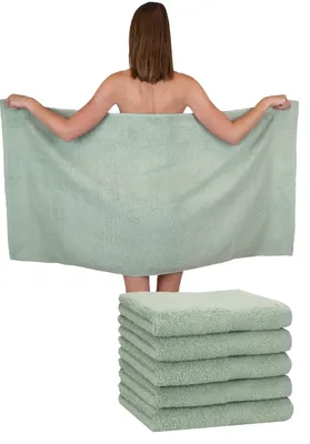 Produktbild von Betz 6 Stück Duschtücher 70 x 140 cm PREMIUM 100% Baumwolle Liegetuch Strandtuch   Farbe: heugrün