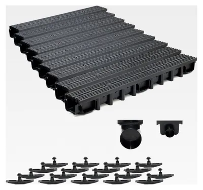 Produktbild von 9m Entwässerungsrinne für modulares System A15 98mm, komplettes Stegrost aus Kunststoff, Schwarz