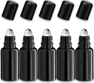 Produktbild von 5x Glasflasche schwarz 20 ml Roll-on mit schwarzem Verschluss Kosmetik
