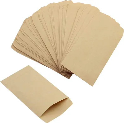 Produktbild von Packung mit 120 kleinen Kraftpapiertüten (6 x 10 cm), Mini-Papiertüten, Kraftpapier-Umschlagtüten, flache Tüten für Schmuck, Gastgeschenke, Süßigkeiten, Samen