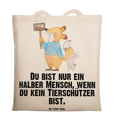 Produktbild von Mr. & Mrs. Panda Tote Bag Tierschützer Herz - Transparent - Geschenk, Laptoptasche, Shopping Tasche, Schultasche, Jutebeutel