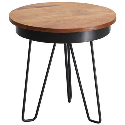Produktbild von Beistelltisch 43x45x43 cm Sheesham Holz Couchtisch, Sofatisch Industrial Style Echtholz, Holztisch Metallbeine