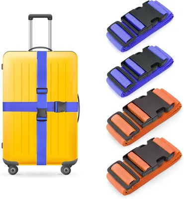 Image de 4 sangles de valise, réglables, en polypropylène (PP), avec étiquette d'adresse, pour voyages
