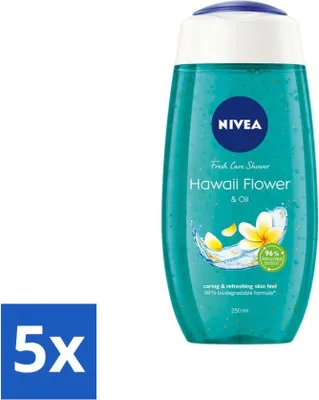 Image de NIVEA - Gel douche - Hawaii Flower & Oil - Soignant & Rafraîchissant - 250 ml - Pack avantage - 5 pièces