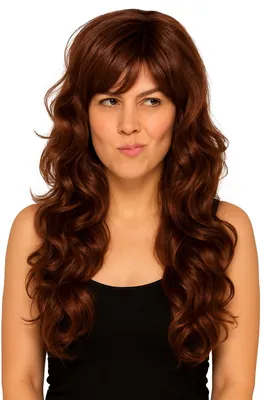 Produktbild von Braune Damen-Perücke mit Locken – Langhaar Popstar Look