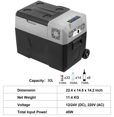 Image de Mini-réfrigérateur - Réfrigérateur de camping - Réfrigérateur pour voiture - 12V/24V, 110-240V - Glacière à compresseur