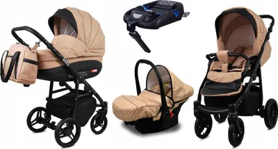 Produktbild von BabyLux® Axel | 4in1 Kinderwagen Set | Beige | Kombikinderwagen | Kinderwagenset | Isofix-Basiss