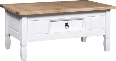 Produktbild von Couchtisch Mexiko-Stil Kiefernholz Weiß 100x55x44 cm
