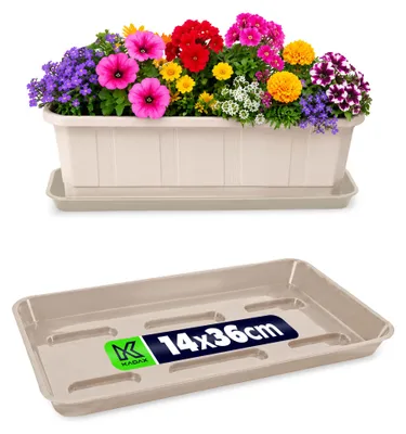 Produktbild von KADAX Untersetzer 40 cm für Blumenkasten, rechteckig Blumenuntersetzer aus Kunststoff, Blumentopfuntersetzer für Balkonkasten, Pflanzenuntersetzer für Balkon & Fensterbank (Beige)