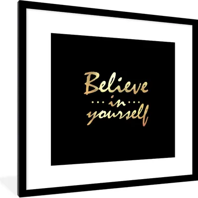 Produktbild von MuchoWow® Gerahmtes Poster Zitat - Selbstbewusst - Gold 40x40 cm - Poster mit Schwarzem Bilderrahmen Wandposter Rahmen Foto Bilder - Poster - Plakat im Rahmen