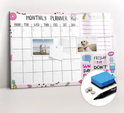 Produktbild von Magnetpinnwand Memoboard - Zubehörsatz - Schwarzer Marker + Schwamm + Magnete - 60 x 40 cm - Monatsplaner
