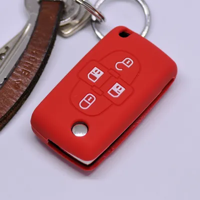 Produktbild von Auto Schlüssel Silikon Schutz Hülle Rot kompatibel mit Peugeot Ranch Partner 807 1007 Citroen C4 C8 4 Tasten Klappschlüssel