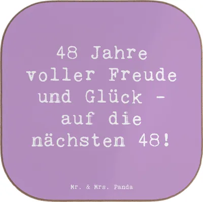 Produktbild von Mr. & Mrs. Panda Tischuntersetzer Spruch 48. Geburtstag Freude - Lavendeltraum - Geschenk, Tassen Untersetzer, gläseruntersetzer, 48 Jahre Jubiläum, Glückwünsche, Tasse