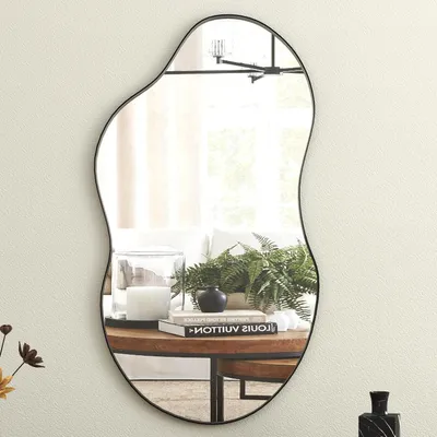 Zdjęcie produktu dla Dekoracyjne, asymetryczne lustro ścienne, 91 x 50 cm, metalowa rama, kolor czarny
