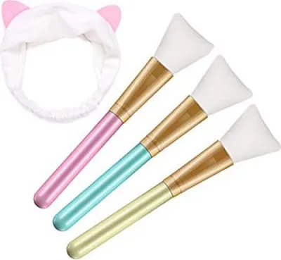 Produktbild von Maskenpinsel Silikon mit Haarbänd,  Haarloser Gesichtsmask Pinsel Set, Kosmetik Make-up Gesicht Bürste für Gesichtsmasken, Augenmasken, Serum oder DIY