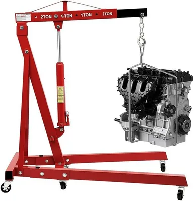 Image de Grue pliante motorisée de 2 tonnes, grue de levage de charges lourdes en acier au carbone avec 6 rouleaux en fer, grue motorisée hydraulique, grue d'atelier, grue de chargement, palan motorisé, grue de levage pour les ateliers de réparation automobile (rouge)