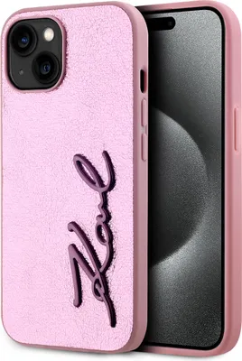 Immagine prodotto di Karl Lagerfeld - Custodia firmata in metallo rugoso per Iphone 15 Różowy