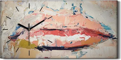 Produktbild von Küche Wohnzimmer Wand Leinwand Uhr 60x30 Malerei Abstrakte Kunst Lippen - schwarze Hände