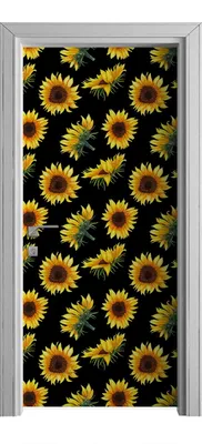 Produktbild von Tür Selbstklebende 90x210 cm Türfolie Türtapete Klebefolie - Sonnenblumen auf Schwarz