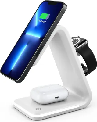 Produktbild von Schnell Ladegerät kabellos für iPhone Apple Watch Air Pods Magsafe Lade Station Mag Safe Qi Charger wireless Ladefunktion