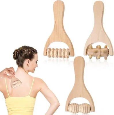 Produktbild von Holztherapie-Massage-Stick - Holzrollen, Handmassagegerät, Muskelroller für Entspannung, Beine & Hände - Massagezubehör für Männer & Frauen
