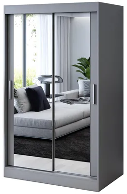 Zdjęcie produktu dla Szafa przesuwna Antracyt Mat - 120x200cm - Szafa przesuwna KARL - z 2 lustrami- do sypialni i garderoby