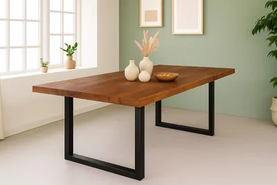 Produktbild von Refurbished Möbelretoure Esstisch 200x100cm Akazienholz nussbaumfarben gerade Kante U-Gestell schwarz RIO