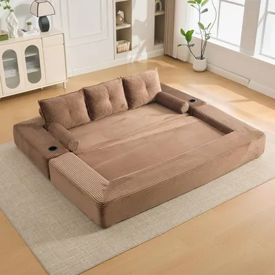Produktbild von 3-Pers. Cord-Klappsofa mit hochdichtem Schaum-Federkern, Memory-Kissen & Taschen